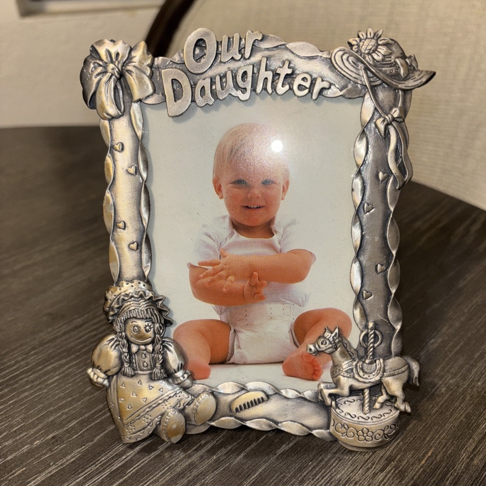 VINTAGE ESC Our Daughter Pewter Table Heavy Picture Frame‎ Made in Taiwan